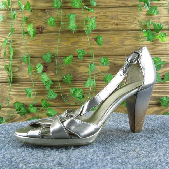 Kenneth Cole Reaction Women's‎ Tart Breaker Strappy Gold Leather Pump Heel 8.5M - Picture 1 of 6
